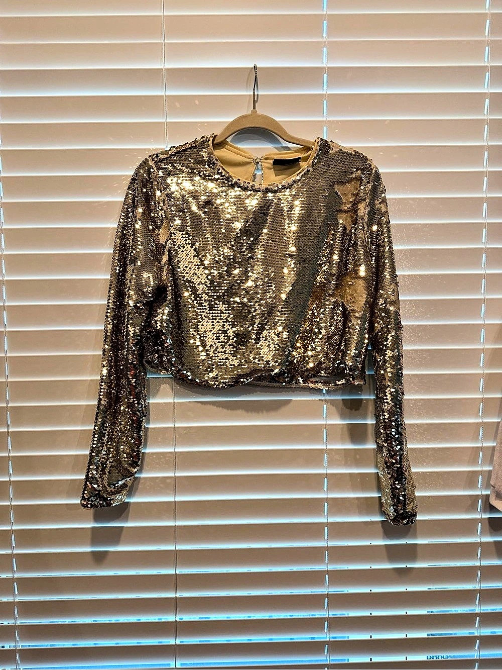 Gold Sequin Long Sleeve Top Like New
